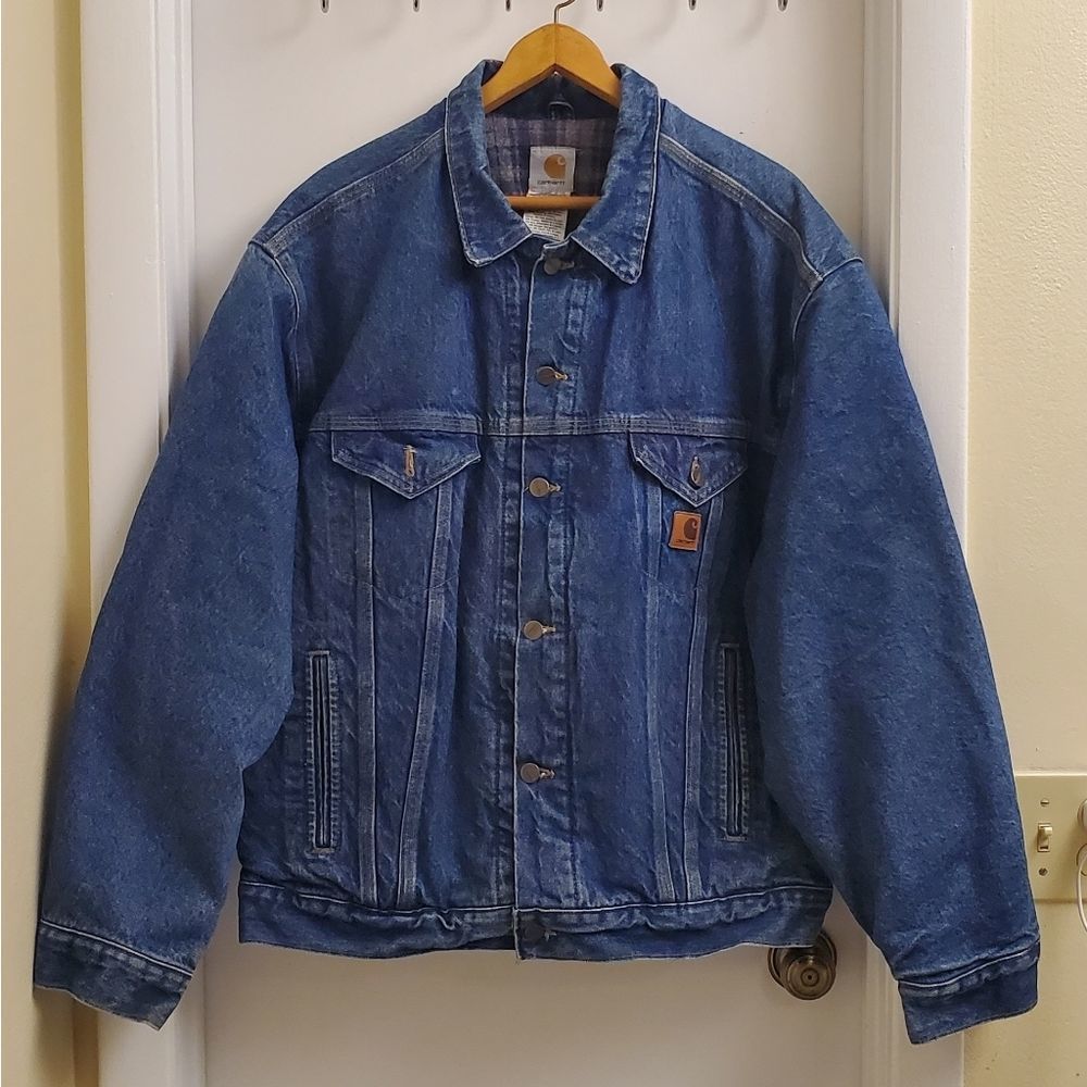 🤩Rare Vintage carhartt blanket lined denim jacket size men's extra large